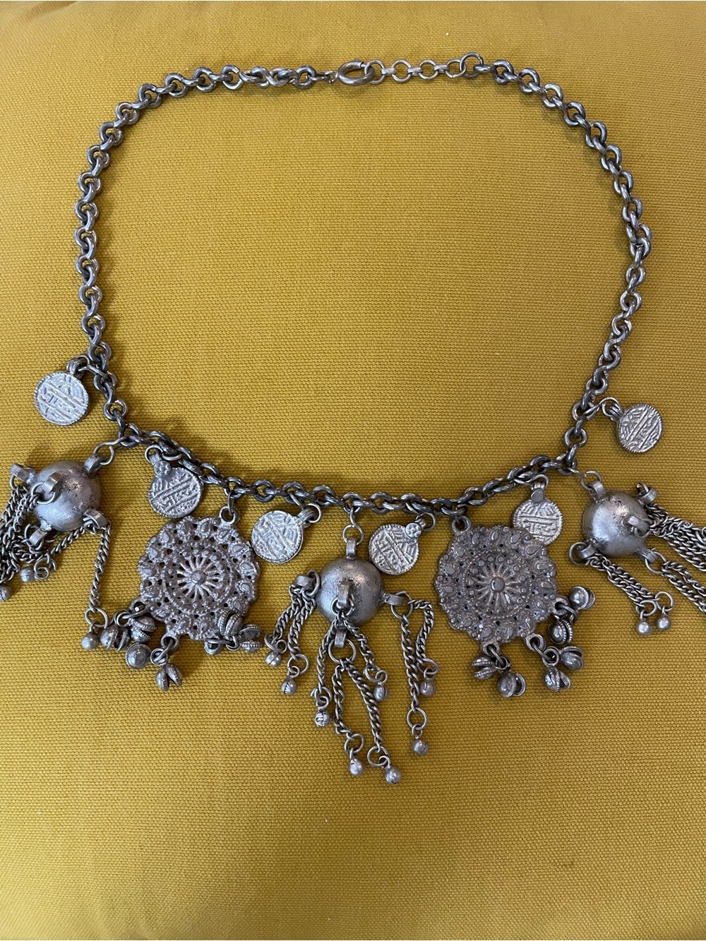Vintage Kuchi Tribal Coin Statement Necklace - Boho Gypsy Bib